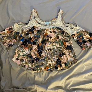 Floral opened shoulder top